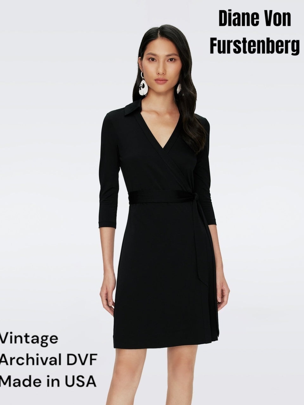 VINTAGE DVF Diane von Furstenberg Black Wrap Dress  Size 4 Made in USA